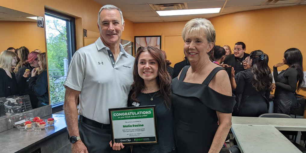 Malia Racine, Empire Beauty School Louisville Chenoweth student, for receiving the Great Clips $5,000 Scholarship